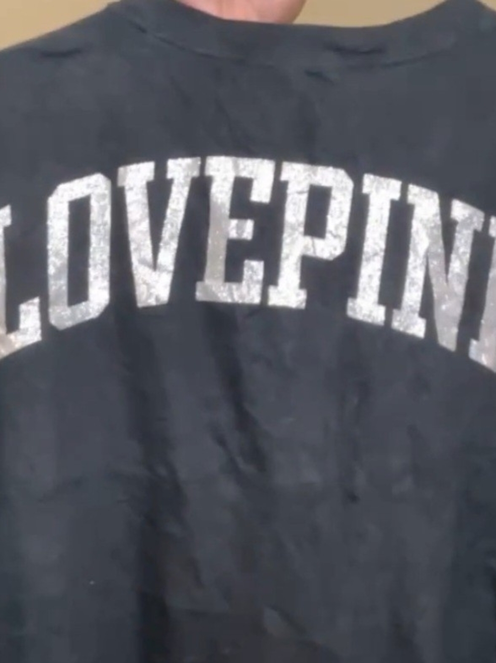 PINK Victoria's Secret Black Long Sleeve Tee with Silver Glitter LOVE PINK